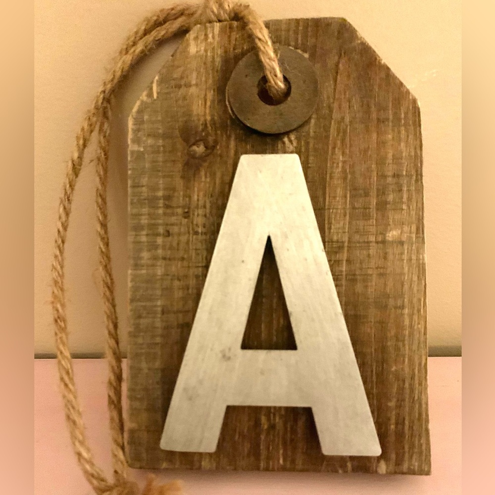 Hobby Lobby Rustic Wood Tag with Silver Letter A